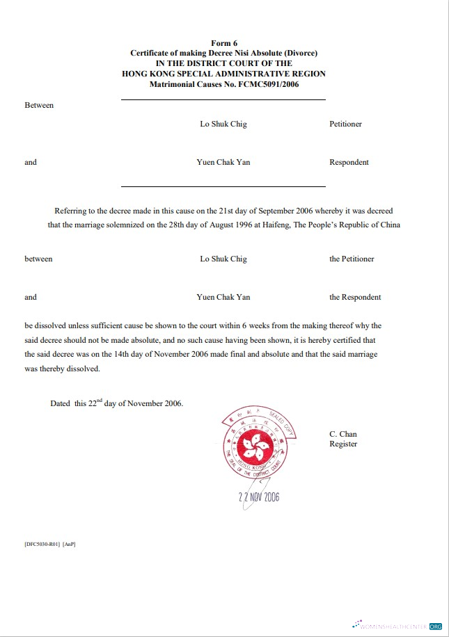 Download Hong Kong divorce certificate template in Word and PDF format FREE Photoshop template